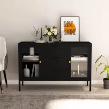   vidaXL fekete acél és edzett üveg tálalószekrény 105 x 35 x 70 cm
