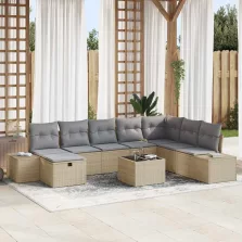   vidaXL Kerti Kanapé Szett párnával 9 pcs Bézs Poli rattan