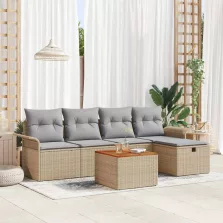   vidaXL Kerti Kanapé Szett párnával tárolóval 6 pcs Bézs Poli rattan