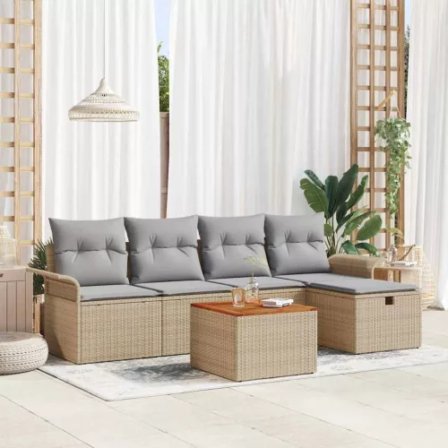 vidaXL Kerti Kanapé Szett párnával tárolóval 6 pcs Bézs Poli rattan