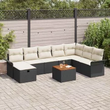   vidaXL Kerti Kanapé Szett párnával tárolóval 9 pcs Fekete Poli rattan