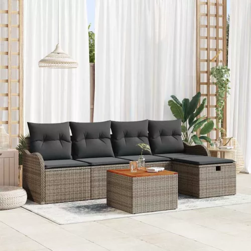 vidaXL Kerti Kanapé Szett párnával tárolóval 6 pcs Szürke Poli rattan