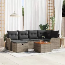   vidaXL Kerti Kanapé Szett párnával tárolóval 7 pcs Szürke Poli rattan