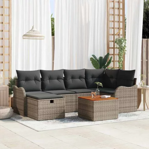 vidaXL Kerti Kanapé Szett párnával tárolóval 7 pcs Szürke Poli rattan