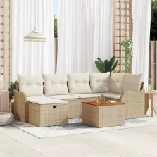   vidaXL Kerti Kanapé Szett párnával tárolóval 7 pcs Bézs Poli rattan