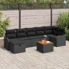   vidaXL Kerti Kanapé Szett párnával tárolóval 8 pcs Fekete Poli rattan