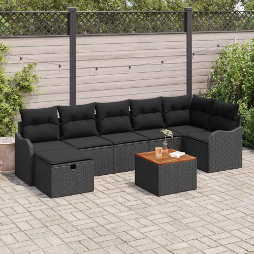 vidaXL Kerti Kanapé Szett párnával tárolóval 8 pcs Fekete Poli rattan