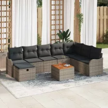   vidaXL Kerti Kanapé Szett párnával tárolóval 9 pcs Szürke Poli rattan