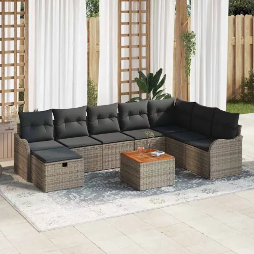 vidaXL Kerti Kanapé Szett párnával tárolóval 9 pcs Szürke Poli rattan