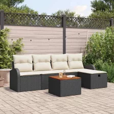   vidaXL Kerti Kanapé Szett párnával tárolóval 6 pcs Fekete Poli rattan