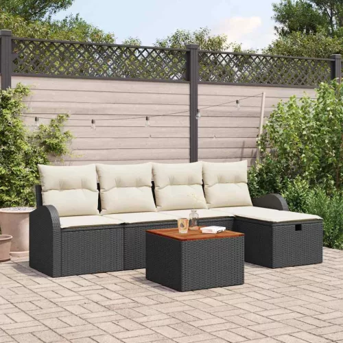 vidaXL Kerti Kanapé Szett párnával tárolóval 6 pcs Fekete Poli rattan