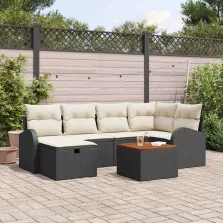   vidaXL Kerti Kanapé Szett párnával tárolóval 7 pcs Fekete Poli rattan