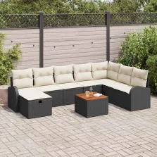   vidaXL Kerti Kanapé Szett párnával tárolóval 9 pcs Fekete Poli rattan
