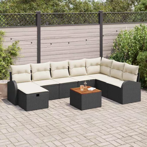 vidaXL Kerti Kanapé Szett párnával tárolóval 9 pcs Fekete Poli rattan