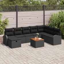   vidaXL Kerti Kanapé Szett párnával tárolóval 9 pcs Fekete Poli rattan