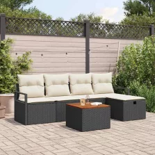   vidaXL Kerti Kanapé Szett párnával tárolóval 6 pcs Fekete Poli rattan