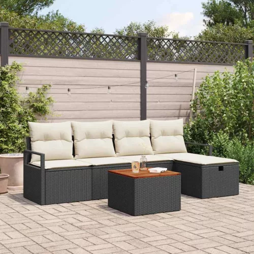 vidaXL Kerti Kanapé Szett párnával tárolóval 6 pcs Fekete Poli rattan
