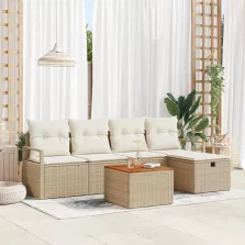   vidaXL Kerti Kanapé Szett párnával tárolóval 6 pcs Bézs Poli rattan