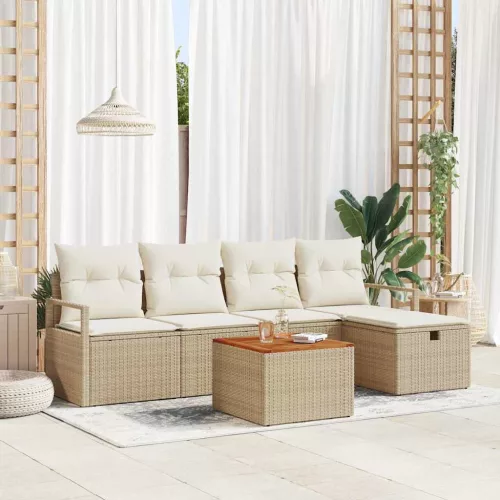 vidaXL Kerti Kanapé Szett párnával tárolóval 6 pcs Bézs Poli rattan