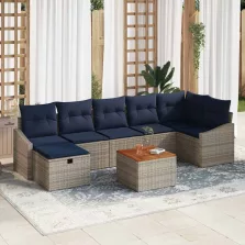  vidaXL Kerti Kanapé Szett párnával tárolóval 8 pcs Szürke Poli rattan
