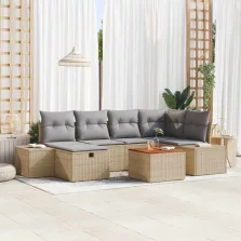   vidaXL Kerti Kanapé Szett párnával tárolóval 7 pcs Bézs Poli rattan