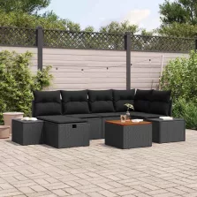   vidaXL Kerti Kanapé Szett párnával tárolóval 7 pcs Fekete Poli rattan