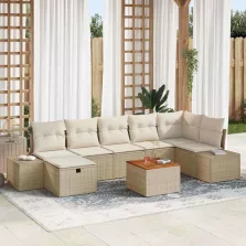   vidaXL Kerti Kanapé Szett párnával tárolóval 8 pcs Bézs Poli rattan