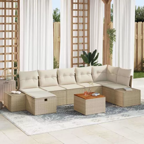 vidaXL Kerti Kanapé Szett párnával tárolóval 8 pcs Bézs Poli rattan