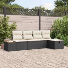   vidaXL Kerti Kanapé Szett 5 pcs Fekete 55 x 62 x 69 cm Poli rattan