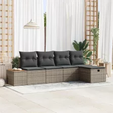   vidaXL Kerti Kanapé Szett párnával 5 pcs Szürke Poli rattan
