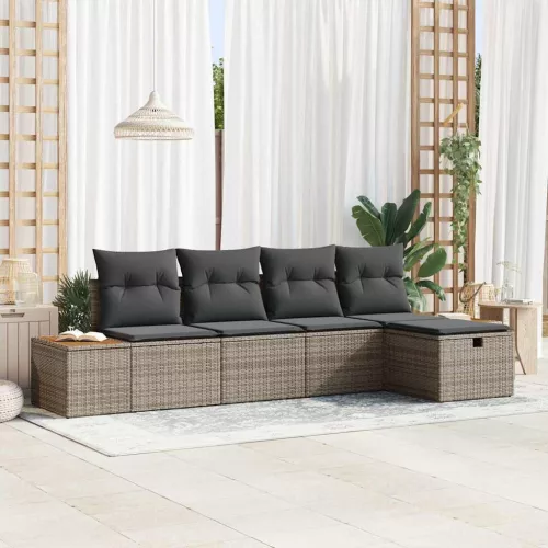 vidaXL Kerti Kanapé Szett párnával 5 pcs Szürke Poli rattan
