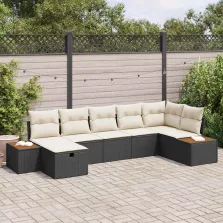   vidaXL Kerti Kanapé Szett 7 pcs Fekete 55 x 62 x 69 cm Poli rattan