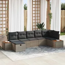   vidaXL Kerti Kanapé Szett párnával 7 pcs Szürke Poli rattan