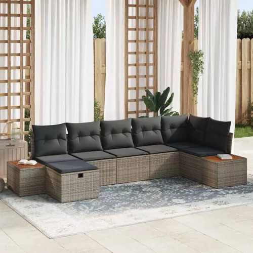 vidaXL Kerti Kanapé Szett párnával 7 pcs Szürke Poli rattan