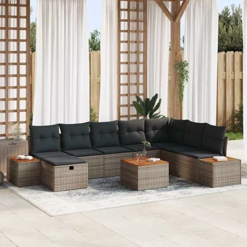 vidaXL Kerti Kanapé Szett párnával 9 pcs Szürke Poli rattan