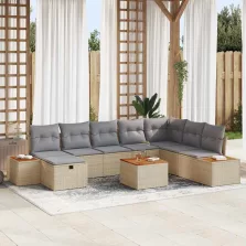   vidaXL Kerti Kanapé Szett párnával 9 pcs Bézs Poli rattan