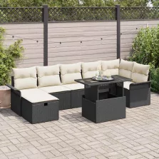   vidaXL Kerti Kanapé Szett párnával tárolóval 8 pcs Fekete Poli rattan