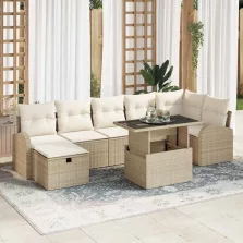   vidaXL Kerti Kanapé Szett párnával tárolóval 8 pcs Bézs Poli rattan