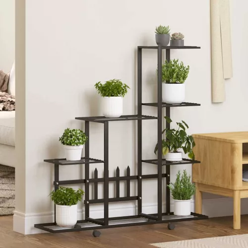 vidaXL fekete acél virágtartó állvány kerékkel 94,5 x 25 x 92,5 cm