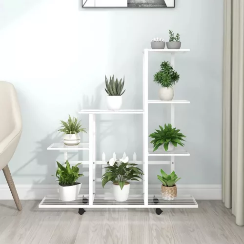vidaXL fehér acél virágtartó állvány kerékkel 94,5 x 25 x 92,5 cm