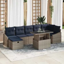   vidaXL Kerti Kanapé Szett párnával 8 pcs Szürke polirattan