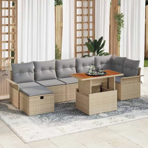 vidaXL Kerti Kanapé Szett 8 pcs Bézs polirattan
