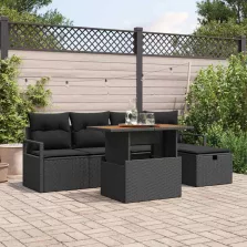 vidaXL Kerti Kanapé Szett 6 pcs Fekete polirattan