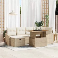 vidaXL Kerti Kanapé Szett 7 pcs Bézs polirattan