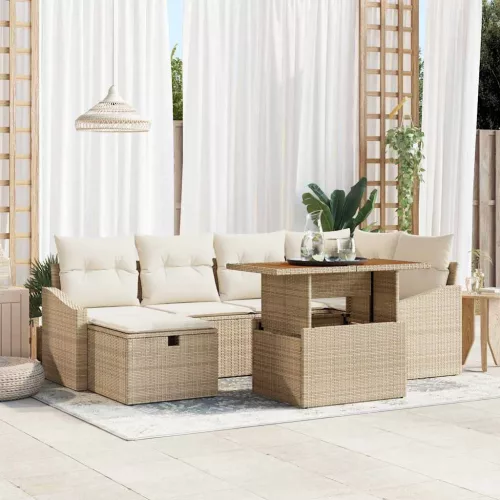 vidaXL Kerti Kanapé Szett 7 pcs Bézs polirattan