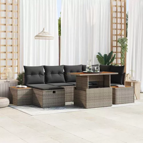 vidaXL Kerti Kanapé Szett 7 pcs Szürke polirattan
