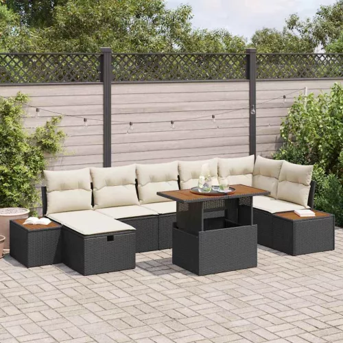 vidaXL Kerti Kanapé Szett 8 pcs Fekete polirattan