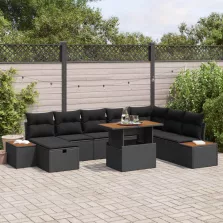   vidaXL Kerti Kanapé Szett párnával tárolóval 9 pcs Fekete polirattan