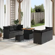 vidaXL Kerti Kanapé Szett 9 pcs Fekete polirattan
