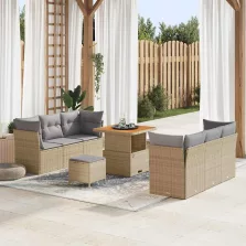 vidaXL Kerti Kanapé Szett 9 pcs Bézs polirattan
